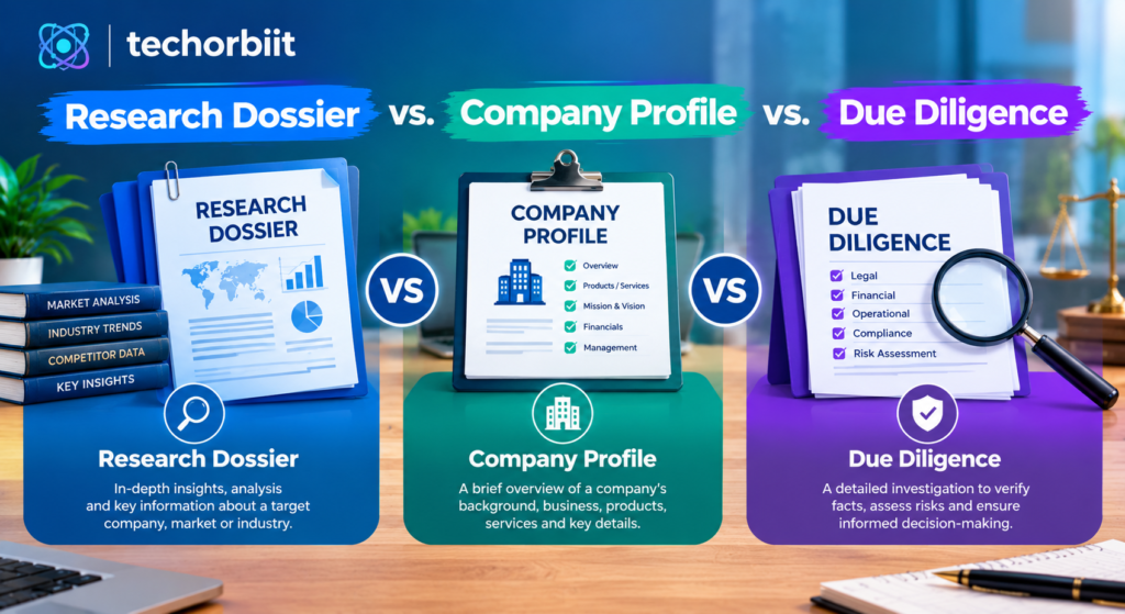 Research Dossier vs. Company Profile vs. Due Diligence